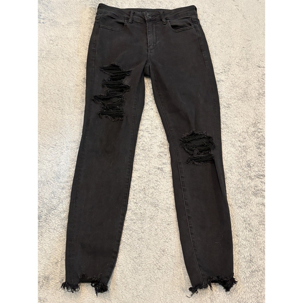 American Eagle Jeans Womens 8R Black Distressed Hi-Rise Jeggings Stretch